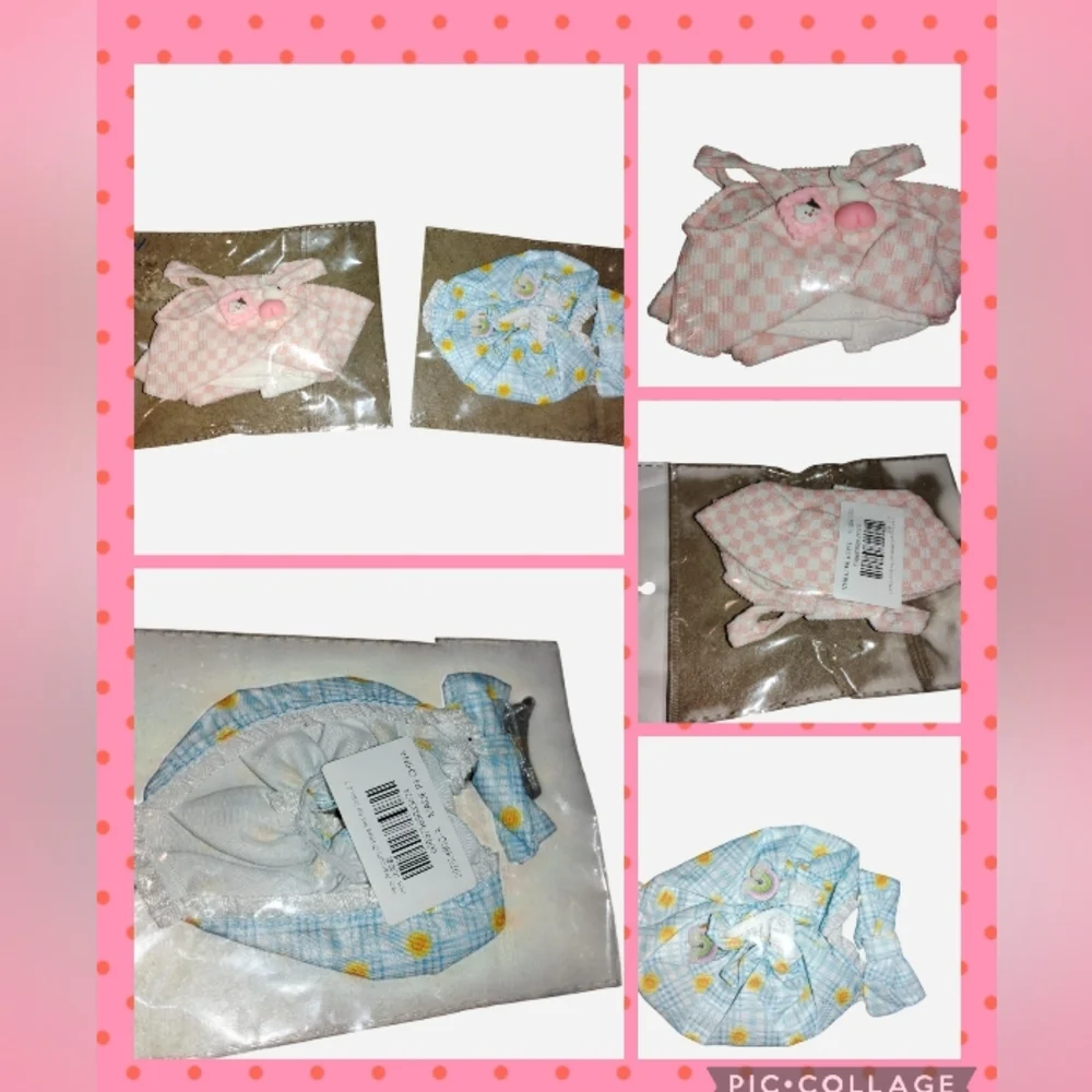 Kawaii Doll Clothes Set (Fits 6-7 inch Dolls) -Pink Checkered Jumper & Blue Sunf